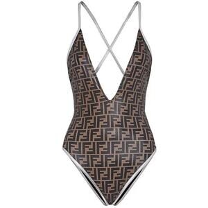 FENDI FF logo v neck swimsuit body suit
